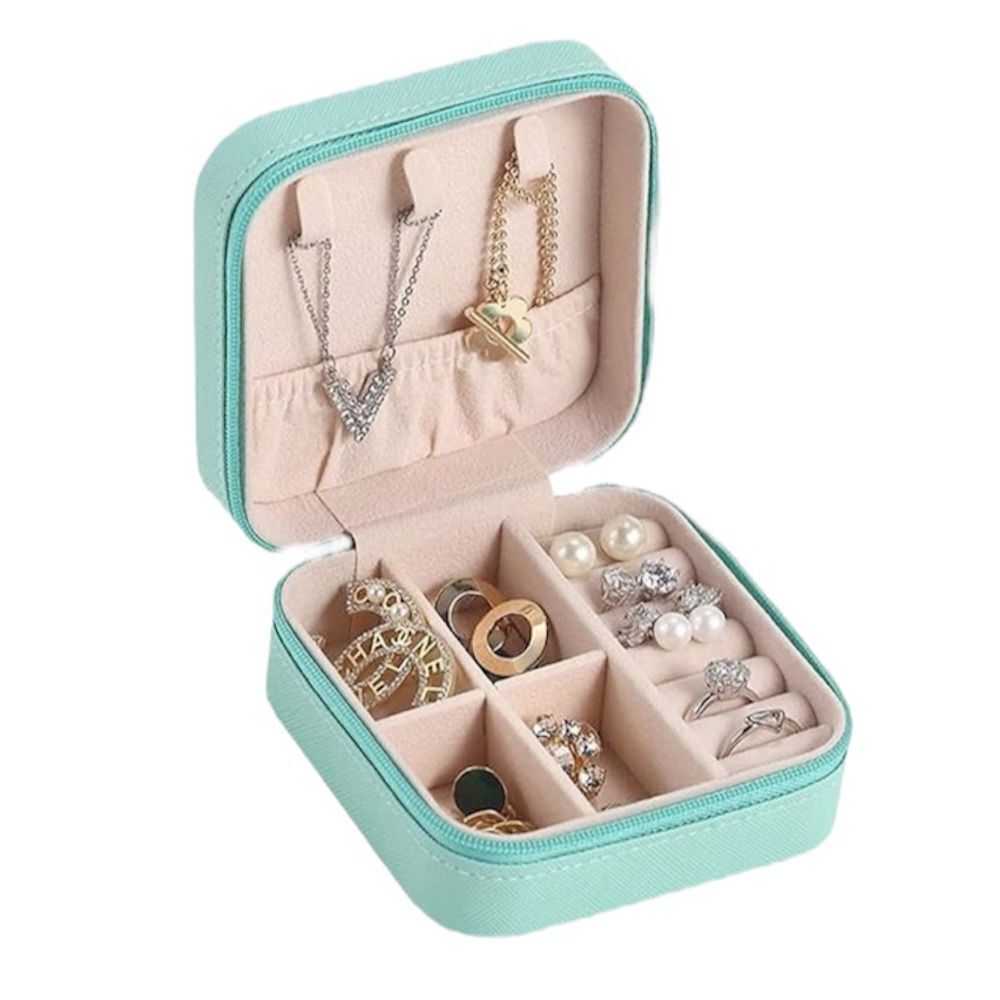 NIP Turquoise Travel Jewelry Box Organizer Rings Necklace Compact Storage Case